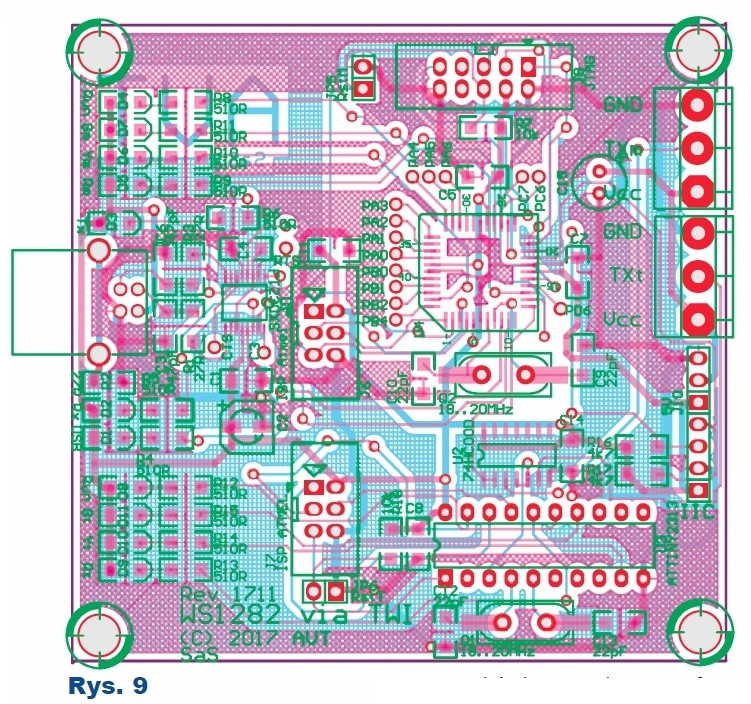 Rys.9 Płytka drukowana do zmontowania układu sterującego LEDami (AVR UART)