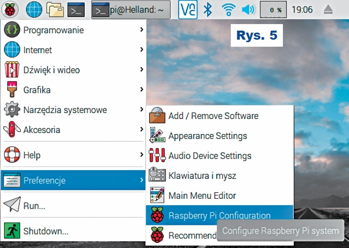 Rys.5 Wejście do konfiguratora RaspberryPI