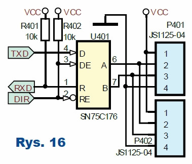 Rys.16 Interfejs przetwarzający sygnały transmisji szeregowej - schemat