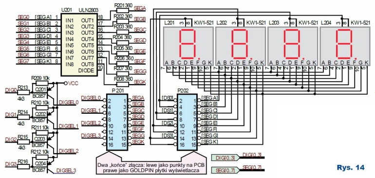 Rys.14 Wyświetlacz obsługiwany w trybie multipleksowanym - schemat rozwiązania