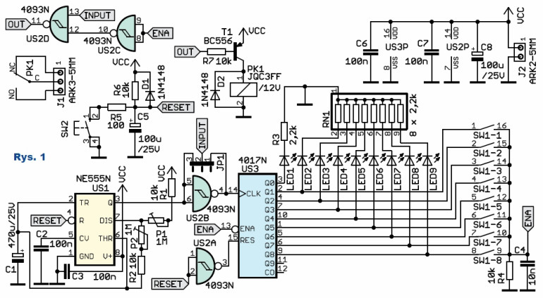 Rys.1 Generator zadanej liczby impulsów - schemat
