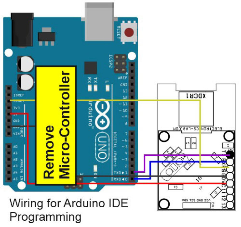 Schemat podłączenia układu do Arduino celem zaprogramowania za pomocą Arduino IDE
