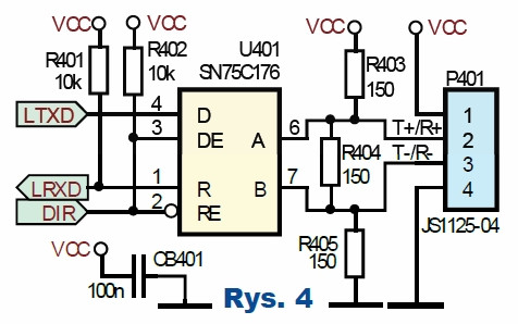 Rys.4 Interfejs szeregowy (UART1) wyposażony w układ SN75C176