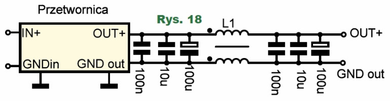 Rys.18 Przetwornica z dławikiem różnicowym wraz z kondensatorami - schemat