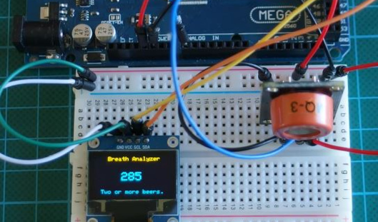 Alkomat Arduino wykorzystujący czujnik gazu MQ3 i wyświetlacz OLED