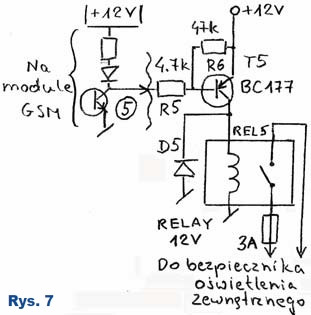 Rys.7 Schemat interfejsu między modułem GSM a wykonawczym relayem