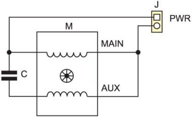 Schemat połączeń 1-fazowego silnika indukcyjnego