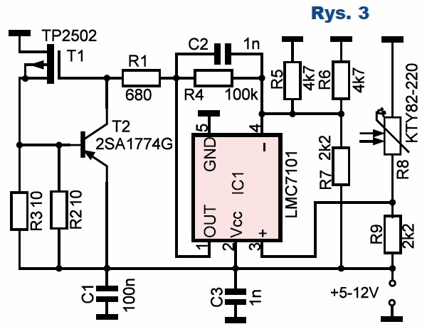 Rys.3 Schemat ideowy - układ termostatu do rezonatora kwarcowego