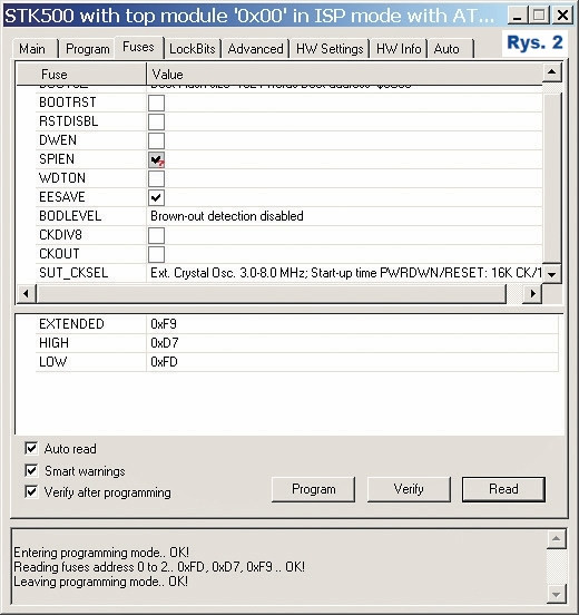Rys.2 Oczekiwany zestaw konfiguracji FUSE (AVR STUDIO 4)