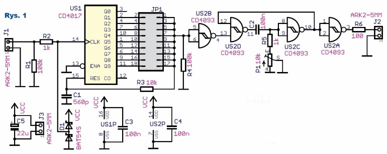 Rys.1 Uniwersalny dzielnik częstotliwości - schemat ideowy układu
