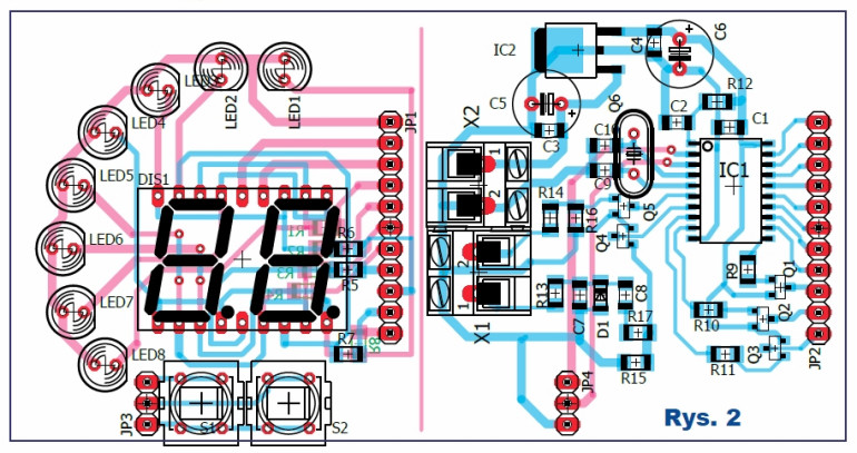 Rys.2 Schemat płytki - cyfrowy prędkościomierz i LED-owy obrotomierz