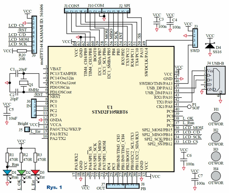 Rys.1 Schemat - akcelerator do kolorowych wyświetlaczy graficznych z ILI9163C