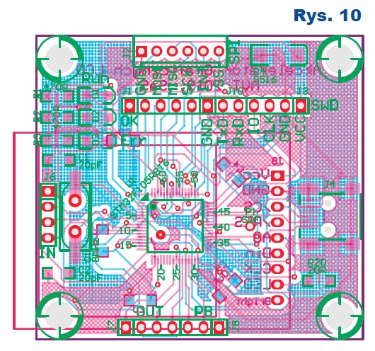 Rys.10 Projekt płytki drukowanej - akcelerator do kolorowych wyświetlaczy graficznych z ILI9163C