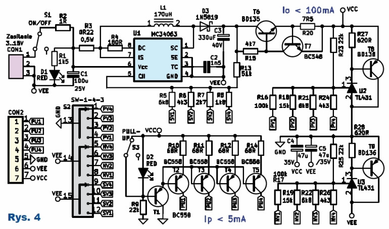 Rys.4 Tester wzmacniaczy operacyjnych - schemat zasilacza