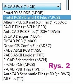 Rys.2 Próba importu pliku płytki z programu Autotrax jako Protel PCB 3.0 i 4.0