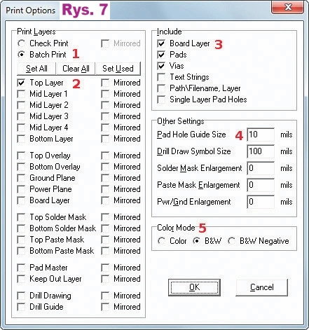Rys.7 Opcje drukowania - TraxMaker 2000