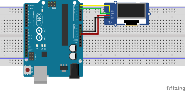 Schemat połączenia Arduino z wyświetlaczem