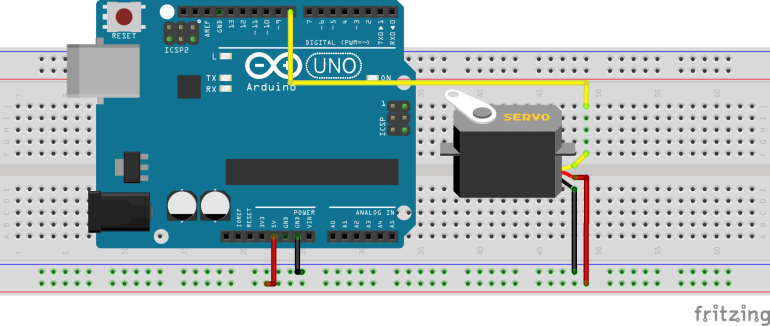 Schemat podłączenia serwomechanizmu do Arduino Uno