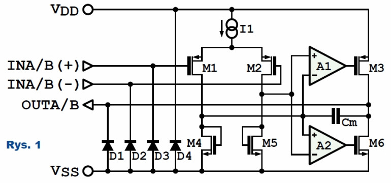 Rys.1 Układ scalony TDA1308  NXP - uproszczony schemat