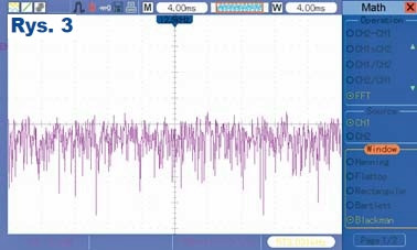 Rys.3 Widmo amplitudowe obserwowane w paśmie akustycznym (do 25kHz)