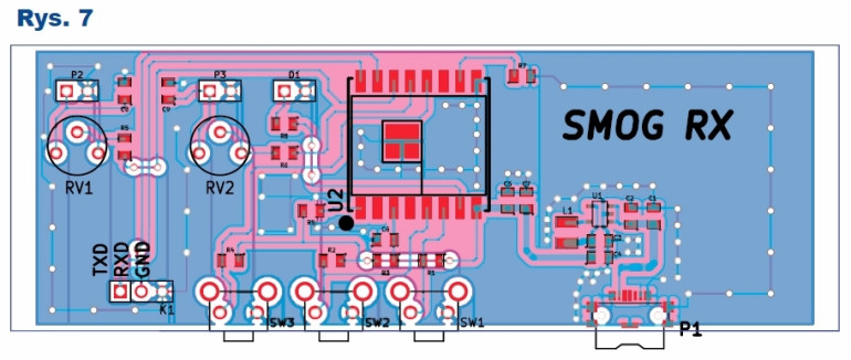 Rys.7 Schemat płytki do montażu - SMOG RX (czujnik  IoT)