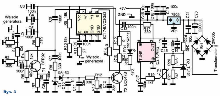Rys.3 Schemat ideowy - płytka generatora wzorcowego i przełącznika sygnałów