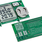Moduł pomiarowy temperatury i wilgotności względnej otoczenia oraz punktu rosy SHT4x firmy Sensirion z odczytem wyników na ekranie smartfonu