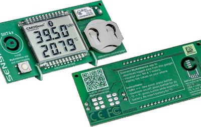 Moduł pomiarowy temperatury i wilgotności względnej otoczenia oraz punktu rosy SHT4x firmy Sensirion z odczytem wyników na ekranie smartfonu