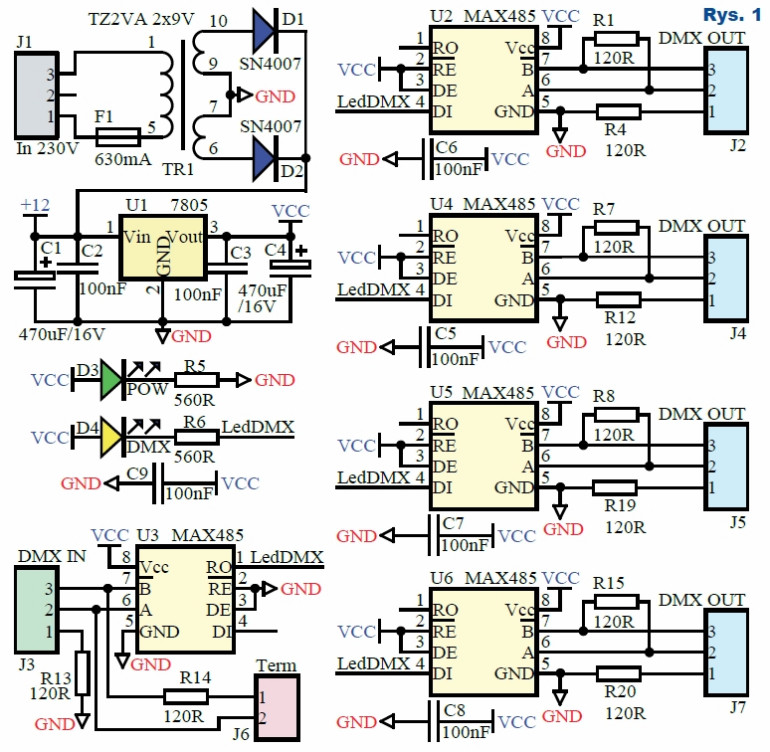 Rys.1 DMX Splitter - schemat układu