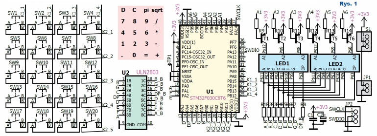 Rys.1 Kalkulator własnej budowy - schemat elektroniczny układu