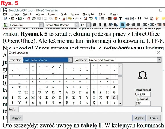 Rys.5 Zrzut z ekranu podczas pracy z LibreOffice (OpenOffice)
