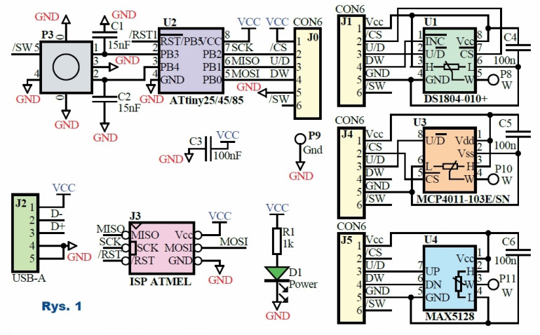 Rys.1 Dekoder enkodera impulsowego - schemat układu