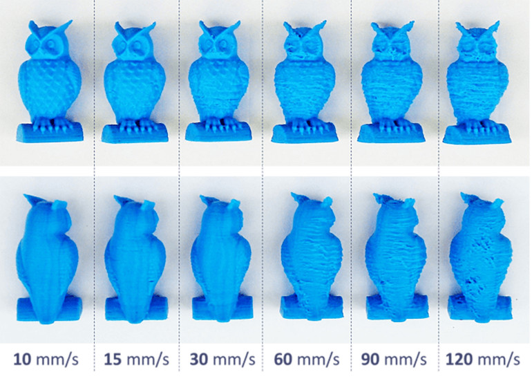 Przykładowe porównanie tego samego wydruku 3D otrzymanego przy różnych szybkościach
