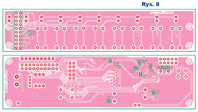 Rys.8 Płytka drukowana BOTTOM - zespół modułów do lokalnego wyświetlania danych pomiarowych