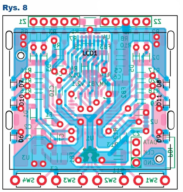 Rys.8 Płytka drukowana - MiniMeter (monitor magistrali i moduł do pomiarów)