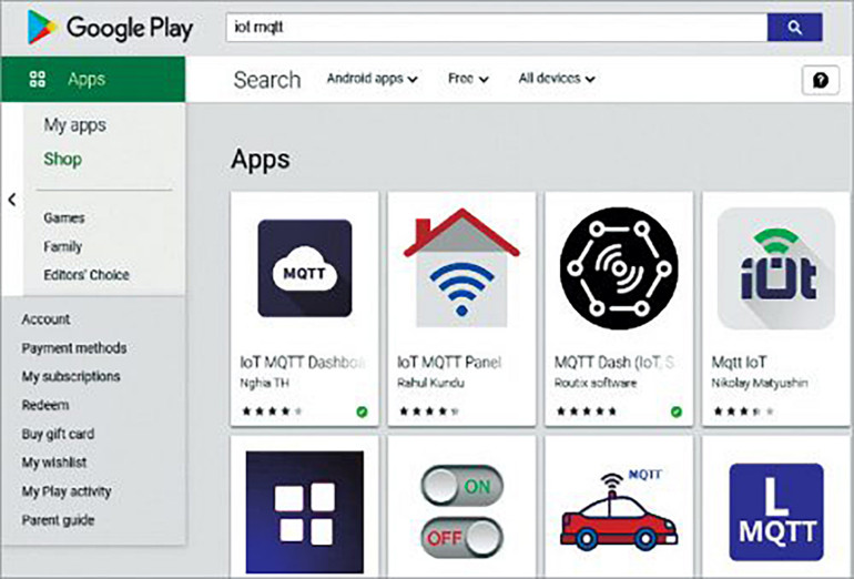 Rysunek 4. Aplikacje IoT MQTT w Google Play Store