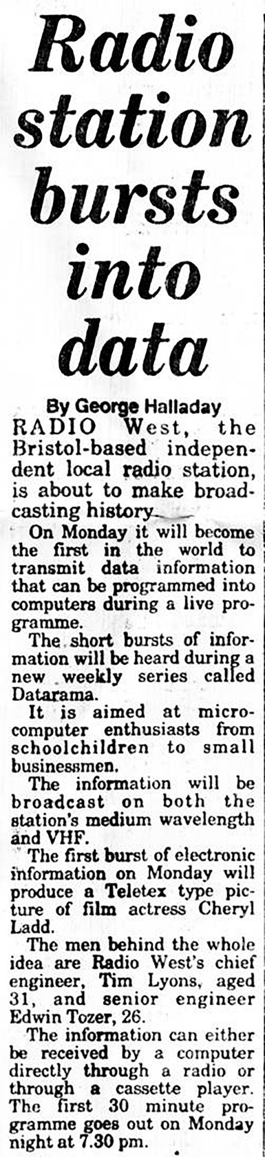 Zapowiedź audycji Datarama angielskiej stacji Radio West