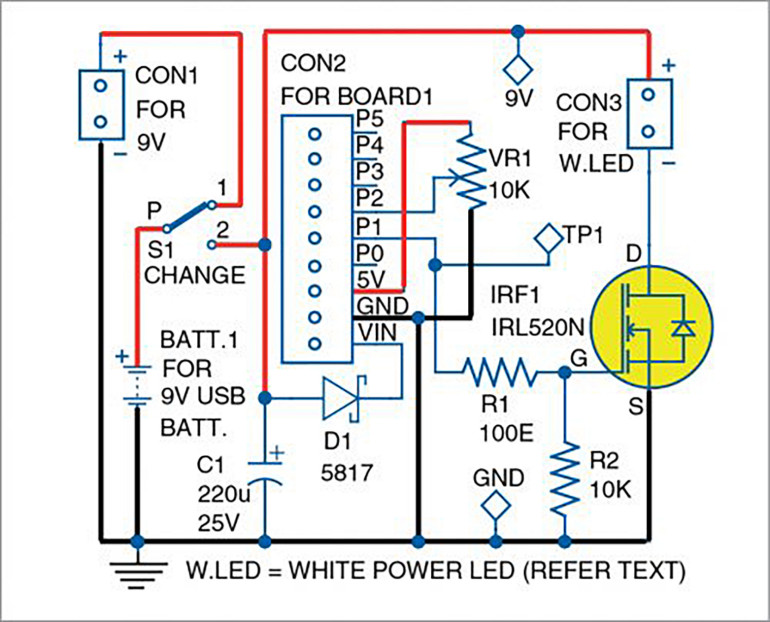 Rysunek 1. Schemat połączeń lampki rowerowej LED