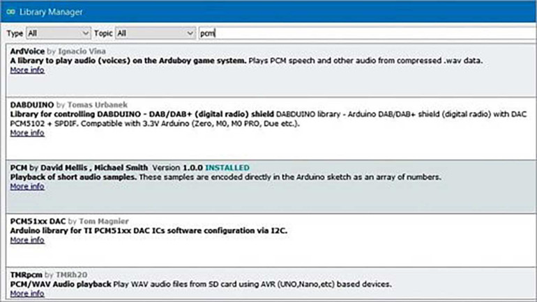 Rysunek 4. Wyszukiwanie biblioteki PCM w Managerze bibliotek