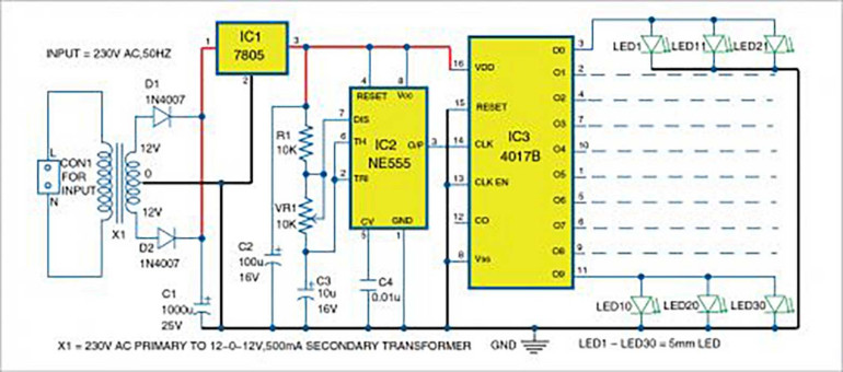Rysunek 1. Schemat połączeń dla obrotowego koła LED