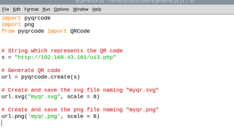 Rysunek 1. Kod Pythona dla obsługi generowania QR