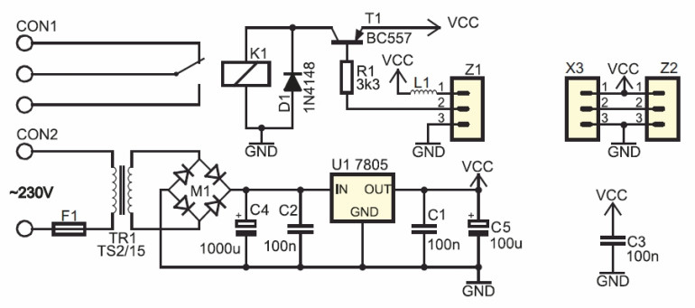 Rys.1 Schemat ideowy modułu wykonawczo-zasilającego - regulowany termostat cyfrowy A