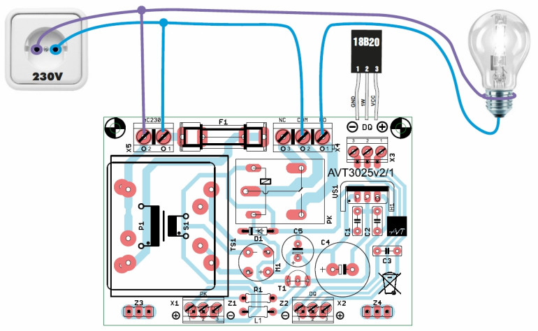 Rys.3 Schemat montażowy modułu wykonawczo-zasilającego - regulowany termostat cyfrowy