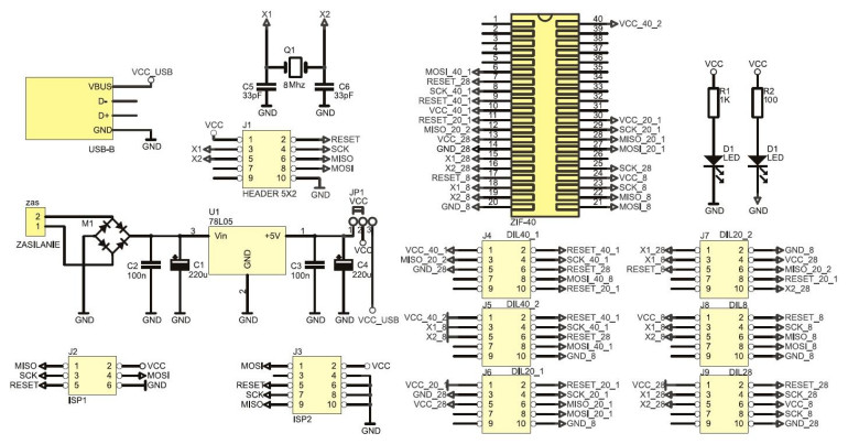 Rys.1 Schemat elektryczny - uniwersalny adapter dla programatorów AVR–ISP