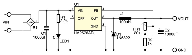 Rys.1 Schemat ideowy stabilizatora z LM2576