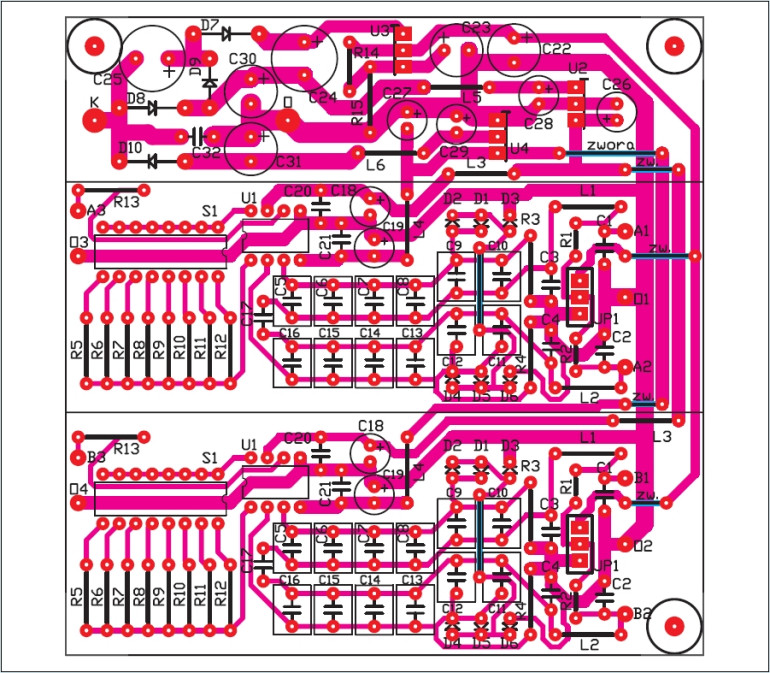 Rys.3 Schemat montażowy - ultraniskoszumny wzmacniacz mikrofonowy do komputera