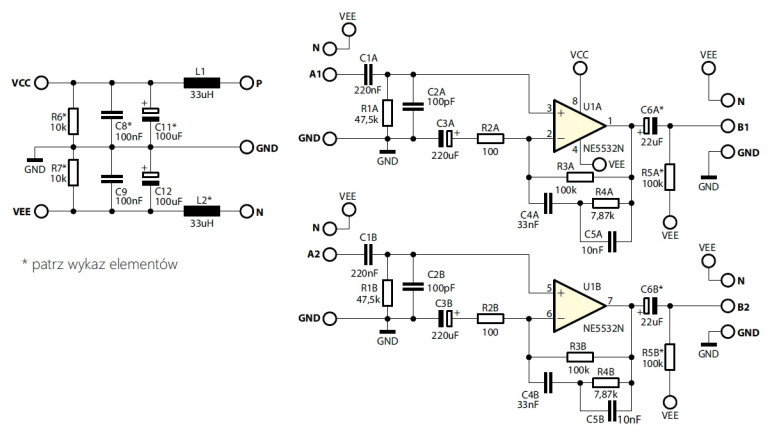 Rys.1 Schemat ideowy - przedwzmacniacz gramofonowy RIAA