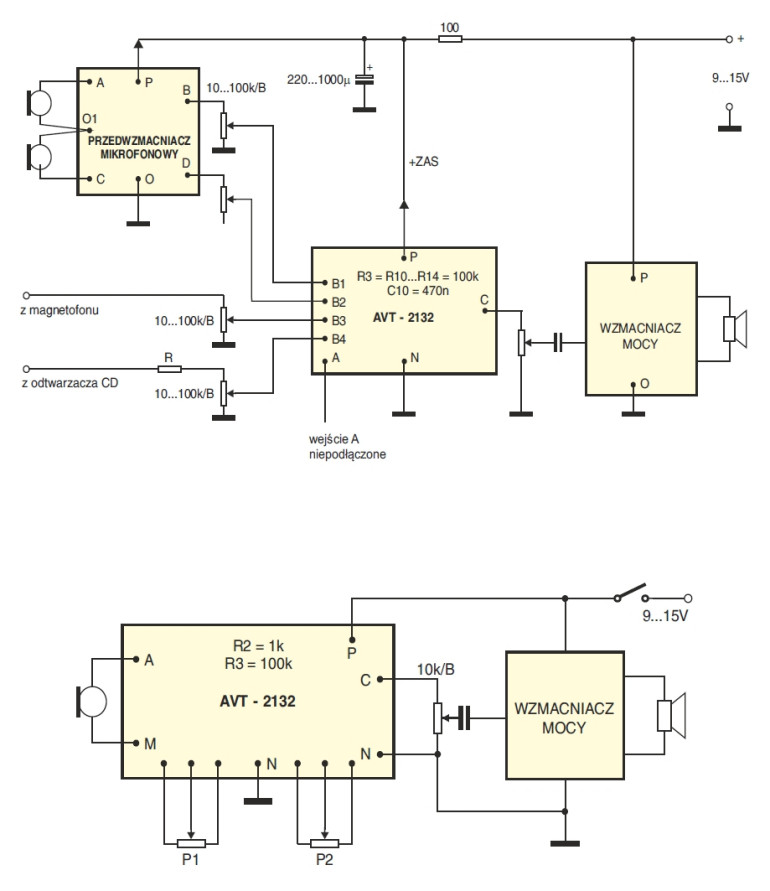 Rys.3 Przykłady zastosowania modułu - przedwzmacniacz z regulacją barwy dźwięku
