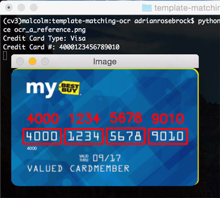 Fotografia 1. Użycie techniki OCR do odczytu danych z karty kredytowej