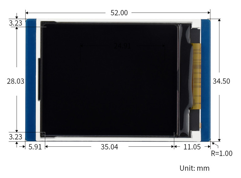 Schemat wymiarowy Pico-LCD-1.8